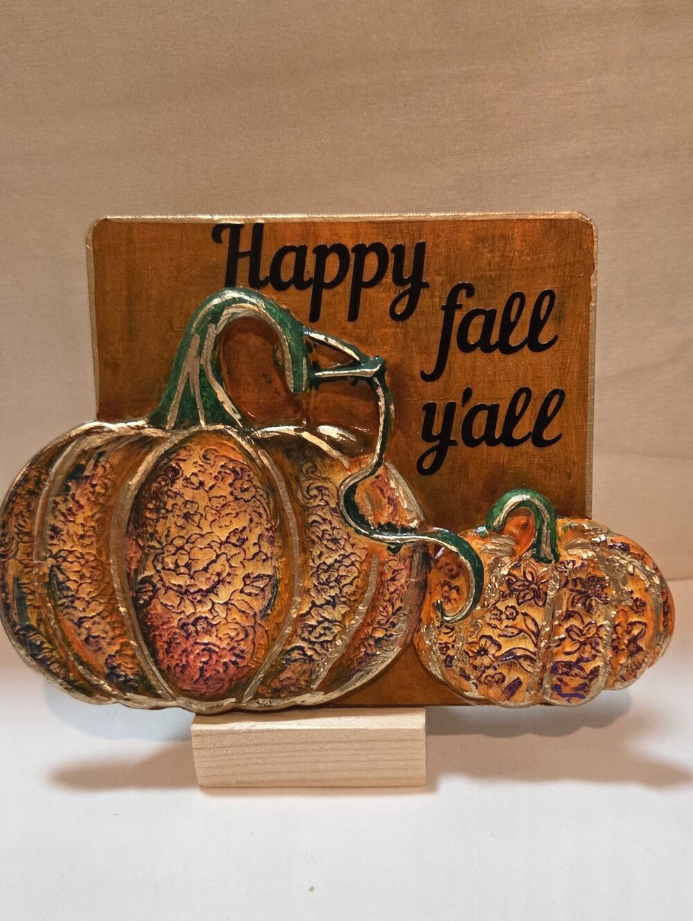 3D Handmade Decorative 'Happy Fall Y'all' Pumpkin Desk Sitter or Magnet!